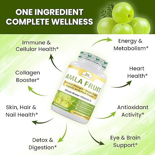 Miniatura 4 de Organic Veda Amla Cápsulas – 1500 mg, 300 cápsulas – Suplemento natural de vitamina C con antioxidantes, polifenol para la inmunidad, brillo