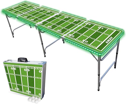 PartyPong - Mesa plegable de cerveza de 8 pies con HEXCUPs bolas de pong calcomanías triangulares y luces LED edición de campo de fútbol