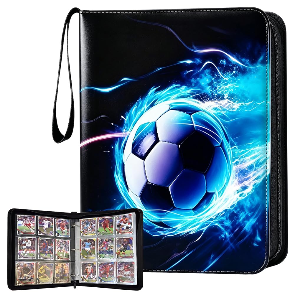 HATFRYF Football Trading Card Albums, 4 Pocket Fits 400 Cards Trading Binder Folders Book with 50 Removable Sleeves Card Compatible Pocket Zipper Book for Game Collection-C