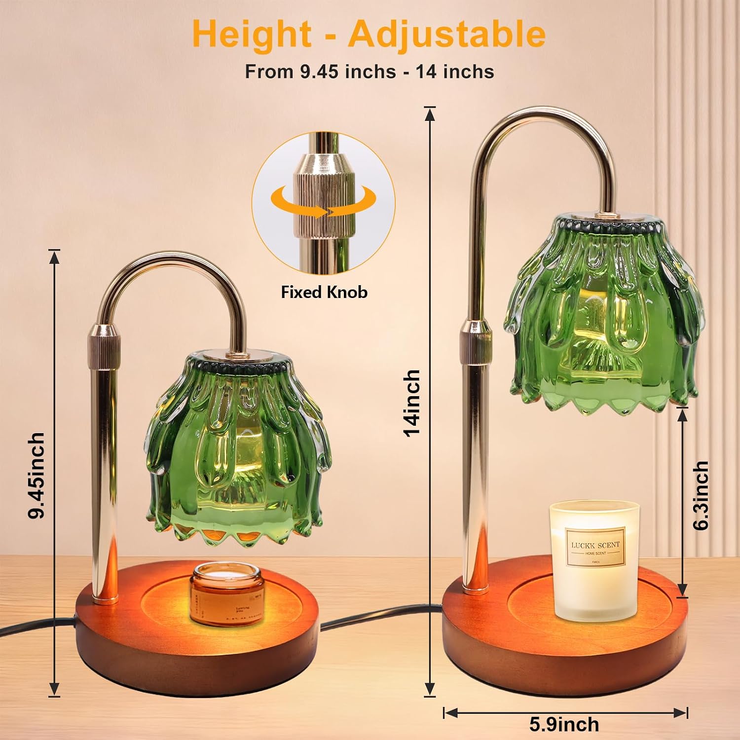 Candle Warmer Lamp with Timer and Dimmer 4-Level Dimmable Flower Light Heat Lamp for Jar Candles Adjustable Height Modern Cute Home Decor for Living Room Bedroom and Best Gift for Friends Lover. Green image 3