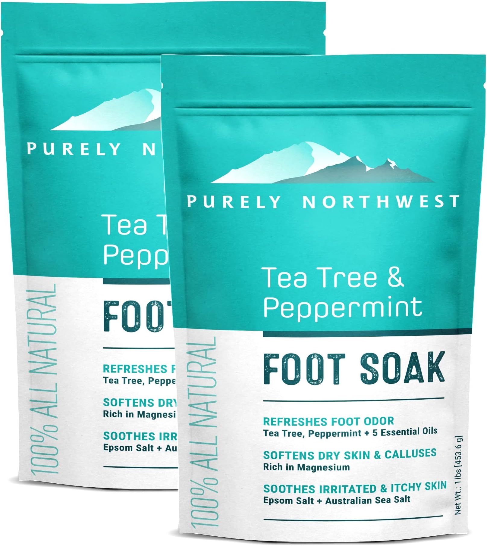 Epsom Salt Tea Tree Foot & Body Soak-Toenail Repair & Ingrown Nails, Athletes Foot Burning & Itching-Stubborn Foot Odor & Softens Callouses-Purely Northwest-USA 2 LB