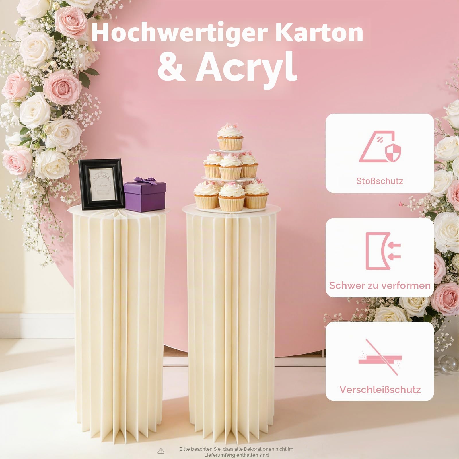 Faltbare Papiersäulen Zylinderständer Ausstellungssockel für Partys Herzstück Zylindertische Zylindertisch Römische Säule aus Pappe Kuchen Display Sockelständer für Hochzeits (2 Stück)