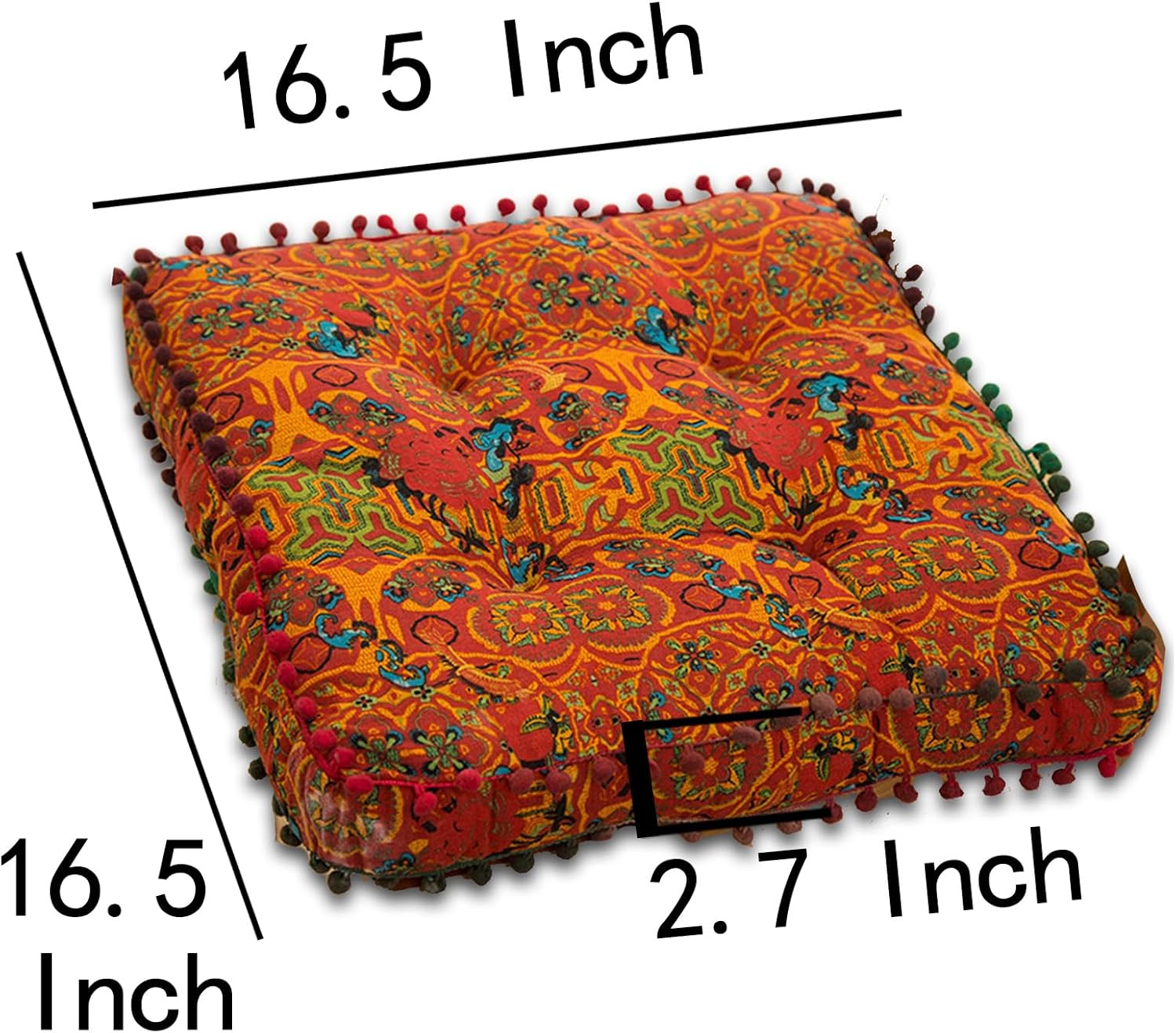 ELEFOCUS Orange Bohemian Seat Cushion,Indoor Boho Chair Cushions for Dining Chairs,Square Chair Pad,Decorative Seat Cushions for Kitchen Chairs (Orange Square 16X16)