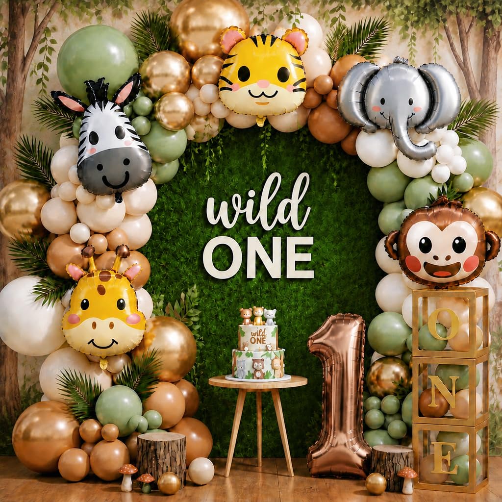 Jwssor 1. Geburtstag Dschungelparty Ballon-Set – 50 Teile Mit Tierballons, Nummer 1 Folie & Blätter – Perfekt Für Safari Deko Drinnen & Draußen