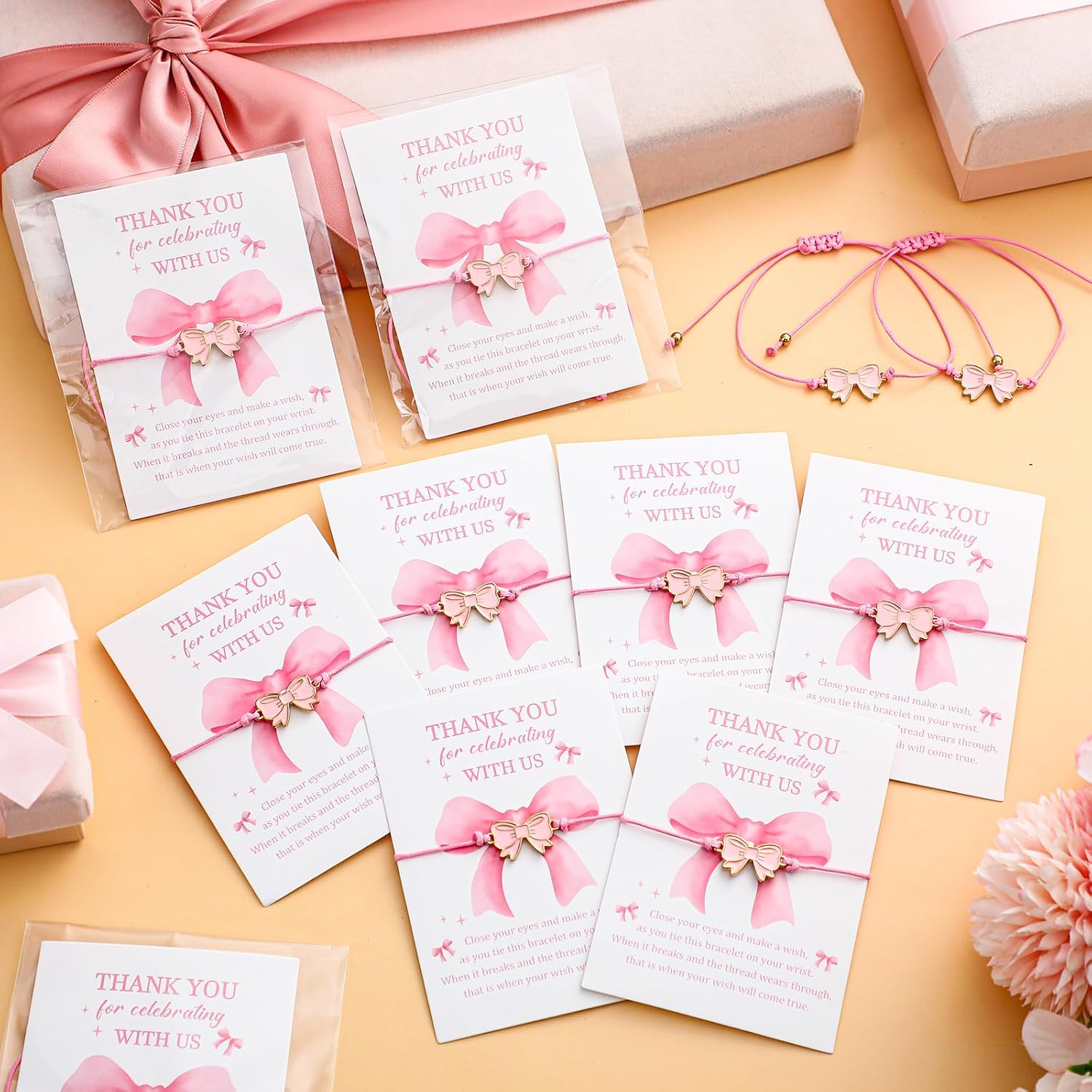 Tondiamo 12 Set Coquette Bow Bracelets Party Favors Bulk Adjustable Braided String Rope Bracelets Gifts for Baby Shower Wedding Cheer Dance Team Girls Night Gift Coquette Birthday Party Favor
