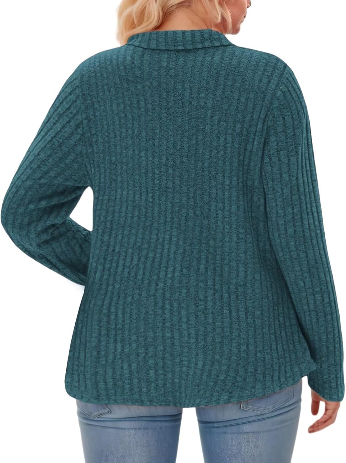 VISLILY Womens-Plus-Size-Tops Collared V Neck Polo Shirts Lightweight Long Sleeve Sweaters Trendy Pocket Decor Tunic Blouses - Image 3