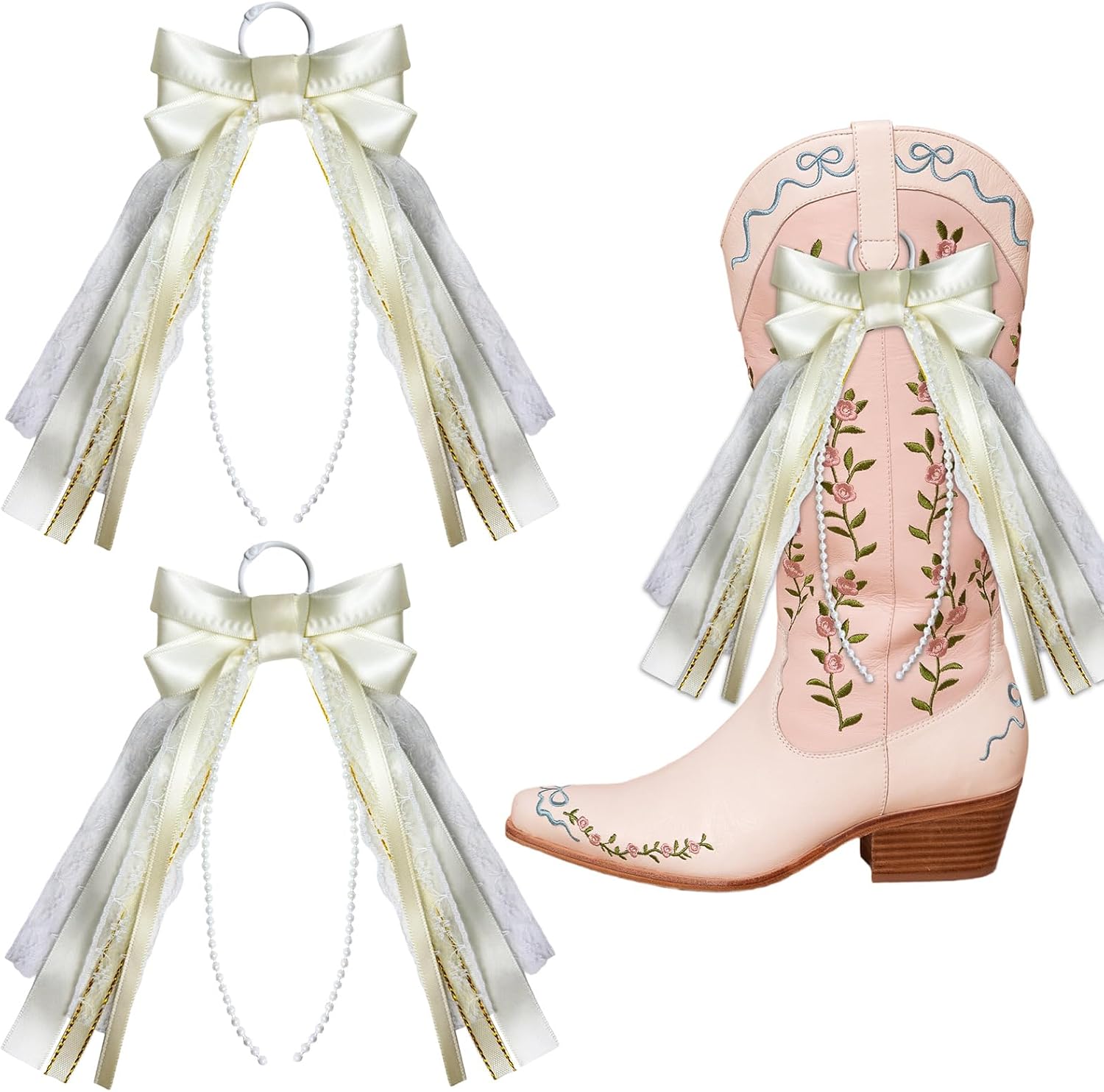 2Pcs Orange Ribbon Boot Bows, Laces Glitter Satin Ribbon Bow Shoe Clips