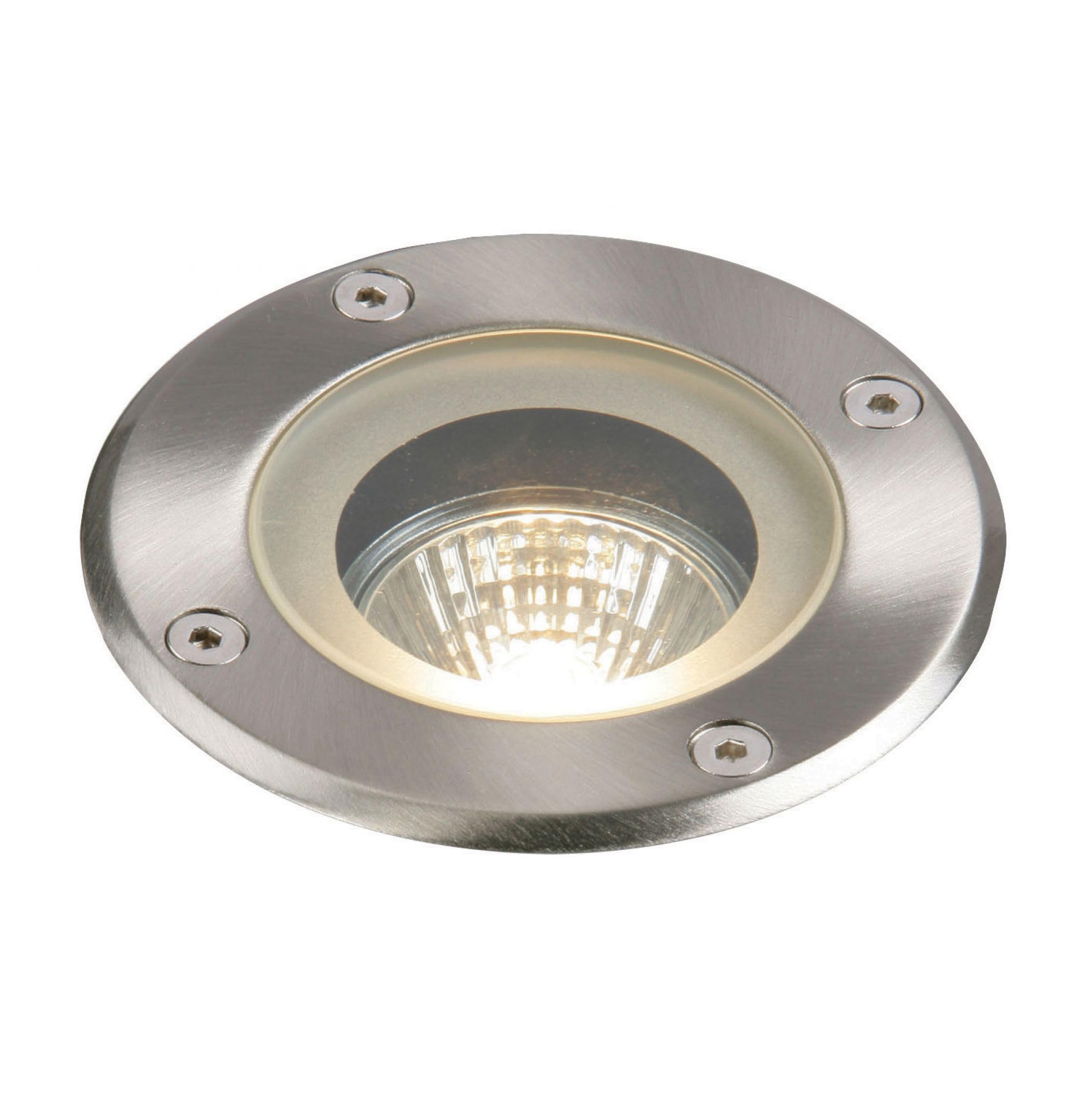 Saxby Pillar 50W Round Polished Stainless Steel IP65 Outdoor Decking Driveway Recessed Buried Uplighter