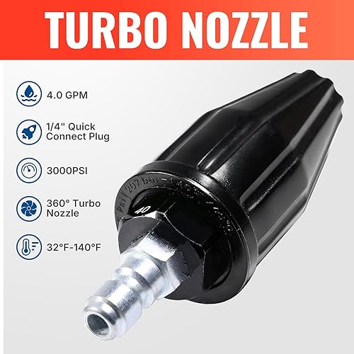 Miniatura 2 de YAMATIC Boquilla turbo con puntas de lavadora a presión, 360 giratorio Turbo 3000 PSI Max 3500 PSI con conector rápido de 14 pulgadas para limpiar