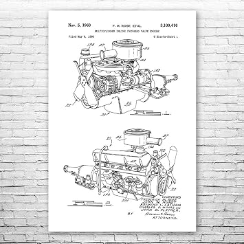 220 Slant Six Engine Poster Print, Mechanic Gift, Race Car Art, Engine Blueprint, Wall Art, Auto Engineer, Body Shop Art Black & White 8 inch x 10 inch