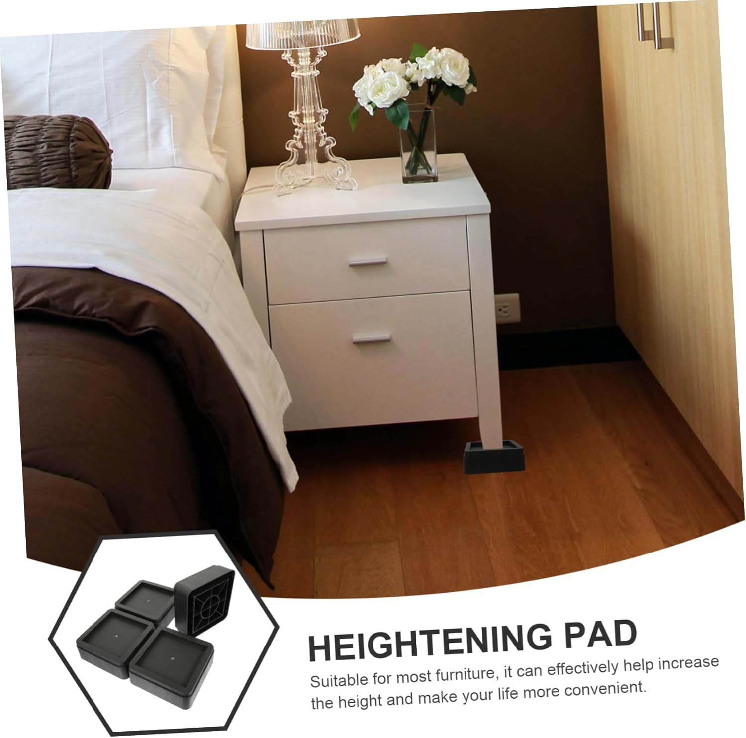 4pcs Adjustable Bed Furniture Risers 2-Inch Height Lift Pads Anti-Slip Rubber for Sofas Tables and Appliances Living Rooms