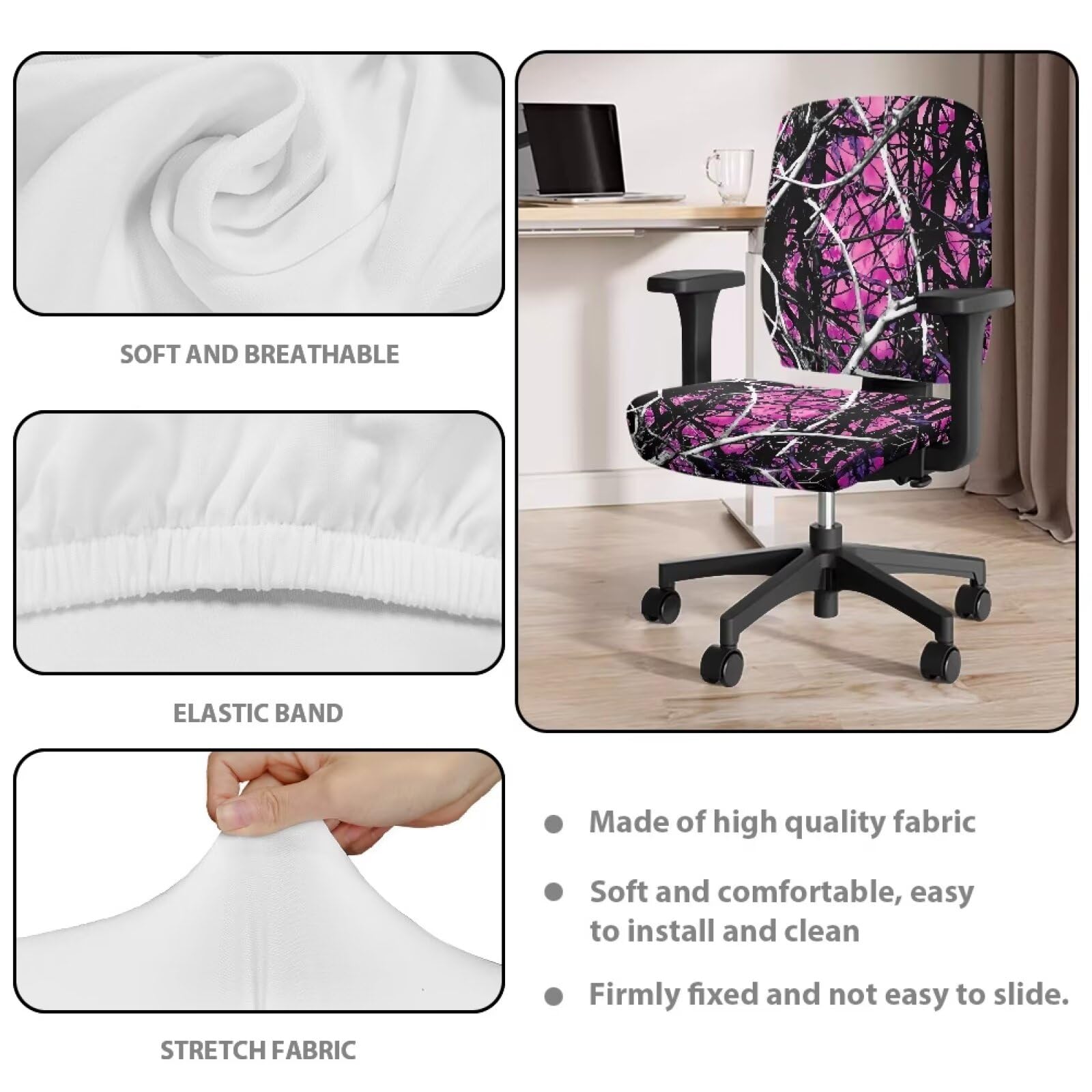 Xoenoiee Coprisedie per Sedia da Ufficio con Stampa Camouflage Albero Rosa Elasticizzate 2 Pezzi, Coprisedia Protettiva e Decorativa per Sedia da Computer