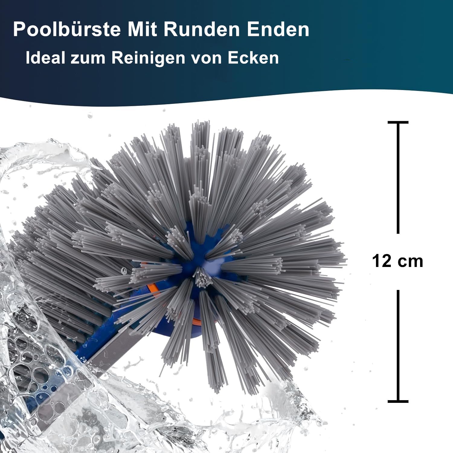 PooLiFE 17,5" Poolbürste Mit Runden Enden für Wand und Fliesen mit verstärkter Aluminium Rückseite,45cm Pool Bürste mit starken Borsten,Nicht mit Teleskopstange