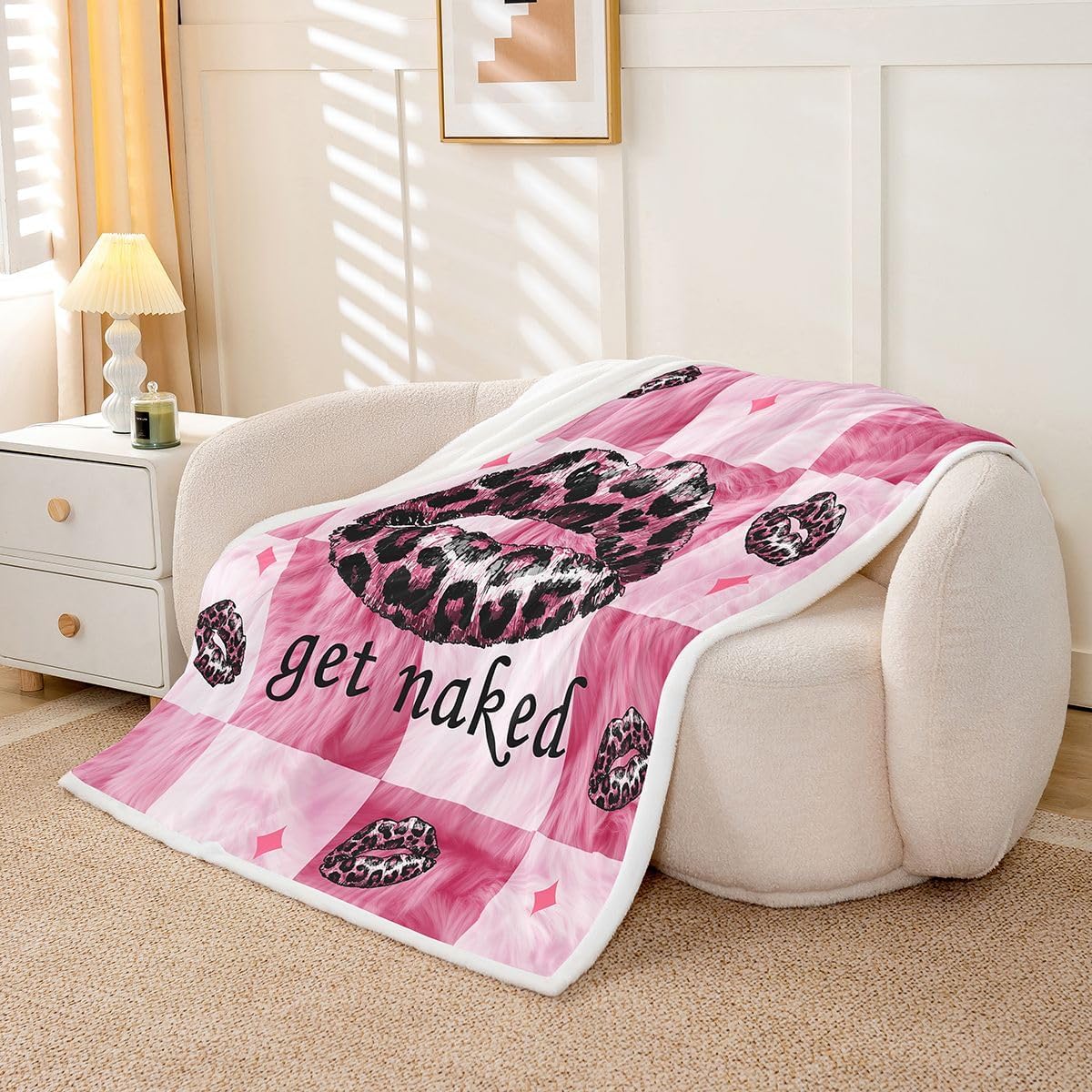 Feelyou Cuw Fur Kids Fleece Throw Blanket Get Naked Pattern Sherpa Blanket for Bed Sofa Couch Boys Bedroom Decor Kiss Leopard Printed Plush Blanket Pink Cowgirl Plaid Grid Fuzzy Blanket Throw 50"x60"