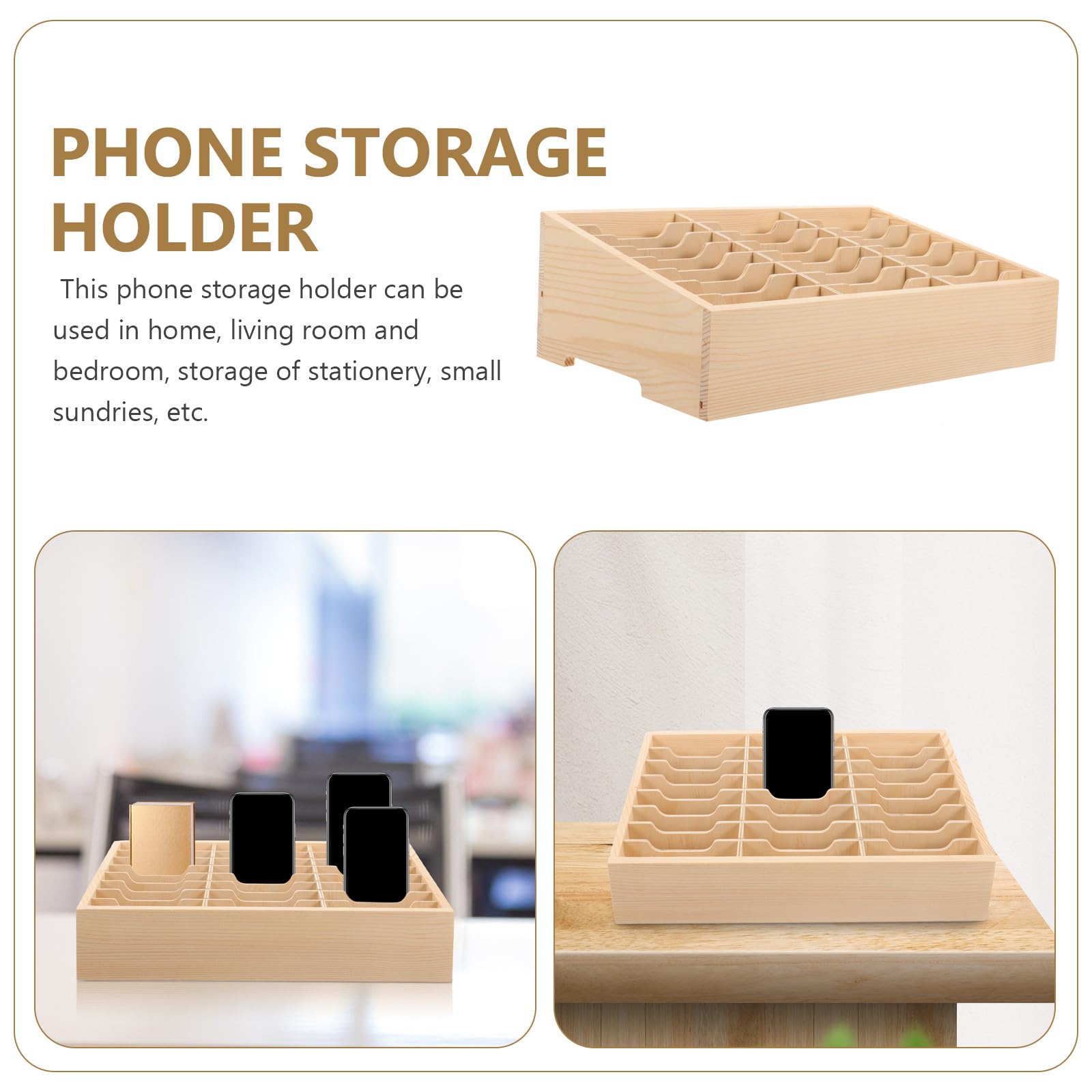 Scatola Portaoggetti in Legno Naturale da Scrivania Scomparti Multipli, Supporto da Tavolo per Telefoni Cellulari e Organizer per Ufficio e Aula, Custodia Portacellulare Stabile