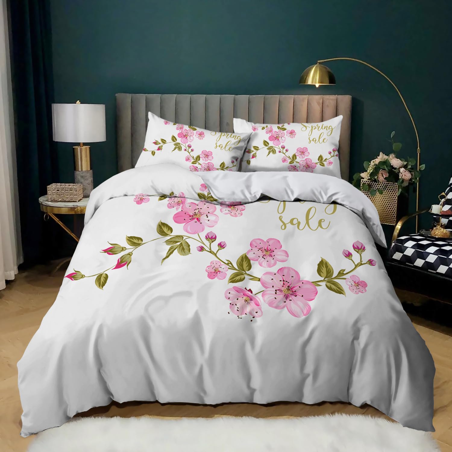 Copriletto Matrimoniale Estivo Fiori Copripiumino Matrimoniale In Morbida Microfibra Copriletto Matrimoniale Con ​Zip Invisibile,Set Copripiumino Matrimoniale,2 Federe 50 X 75 Cm (260X240Cm)