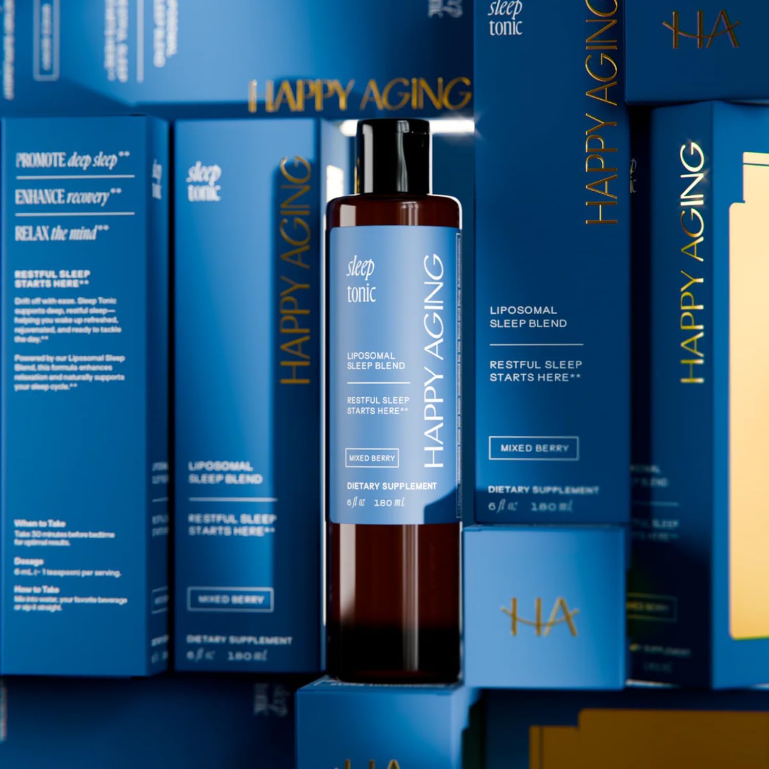 Happy Aging Sleep Tonic – Liposomal Liquid Sleep Support with Melatonin, GABA & Glutathione – Fall Asleep Faster, Wake Up Clear, No Morning Grogginess – Mixed Berry – 180ml - Image 6