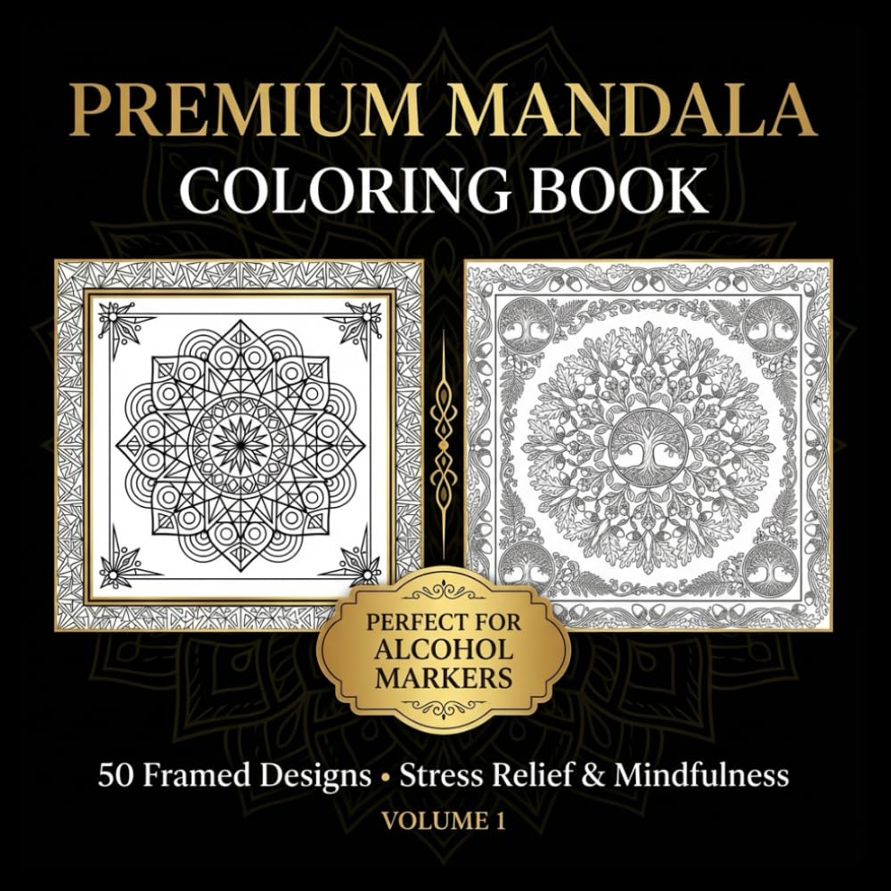 Premium Mandala Coloring Book for Alcohol Markers: 50 Framed Designs with BLACK Separator Pages - Anti-Bleed Adult Coloring Book for Stress Relief & ... Ohuhu, Prismacolor Bold & Easy Patterns