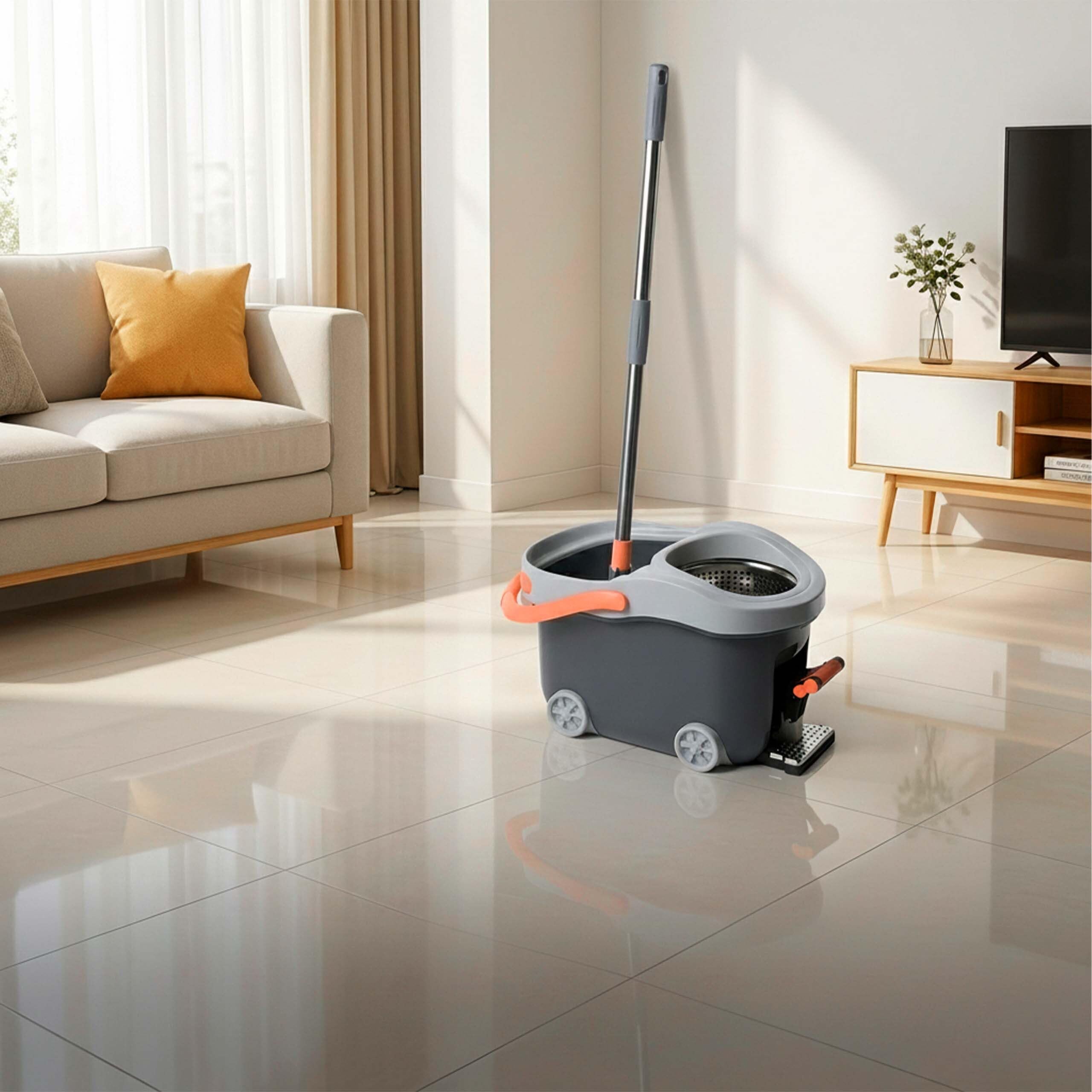 Relaxdays Set fregona, Cubo de 16L con escurridor y Carro con Pedal, Gris