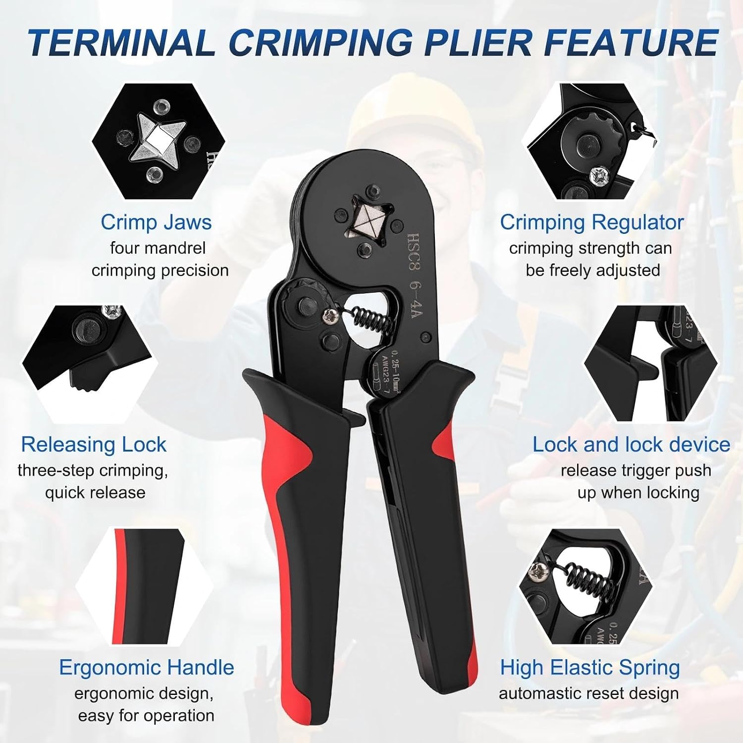 Ferrule Crimping Tool Kit, Wire Ferrules Kit Crimper Pliers with 1800PCS Wire Ends Terminals for AWG 23-7 (0.25-10mm²) Gauge, Self-Adjusting Ratchet Pliers for Audio, Automotive, DIY