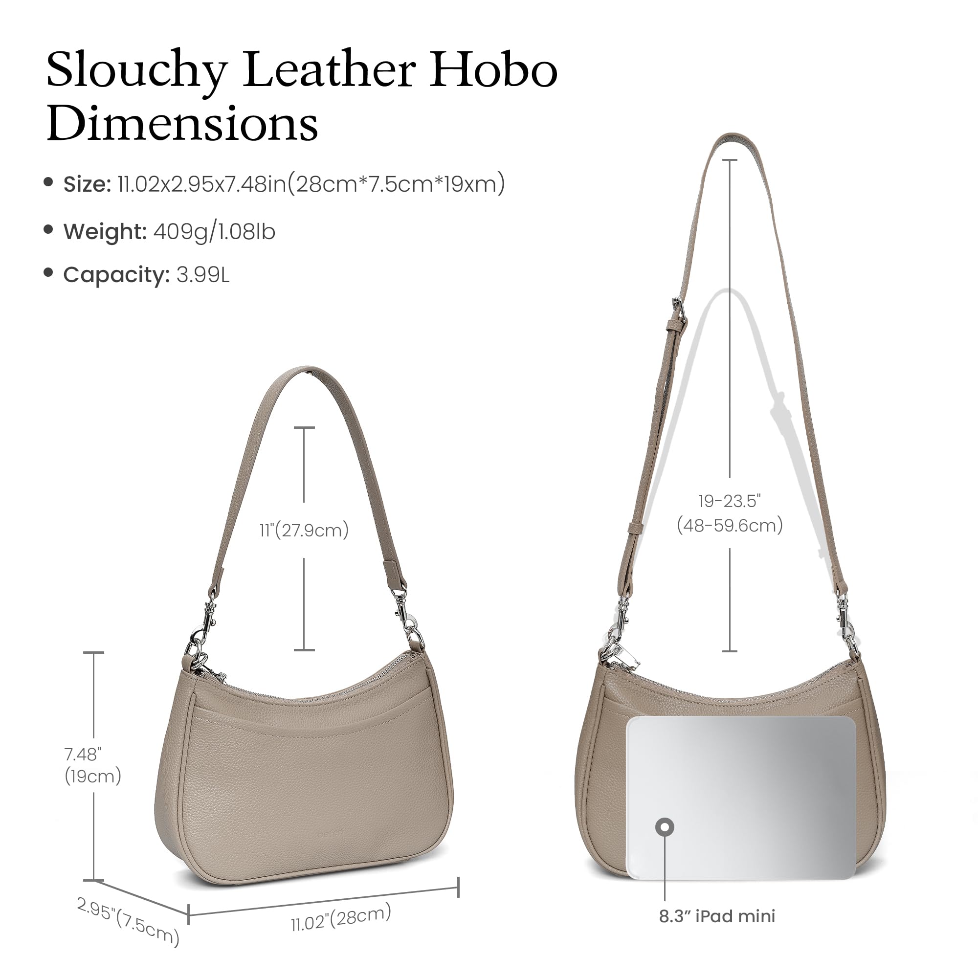 befen Bolso Bandolera Mujer Bolsos Mujer de Cuero Auténtico Casual Hobo Bolso de Hombro con Protección RFID