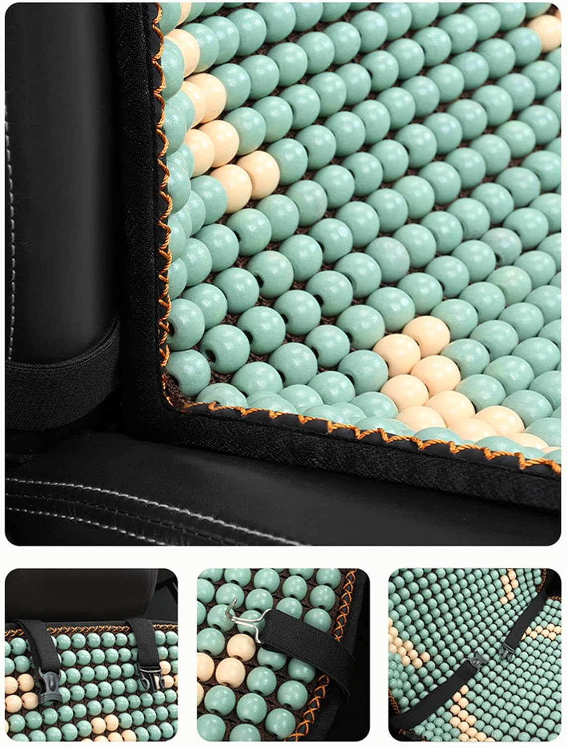 Natural Beaded Car Seat Cover Cooling Auto Seats Durable Wooden Bead Cushion for Autumn Stress Free Keeps The Back from Getting Sweaty While Driving Stress Free All Day (F)