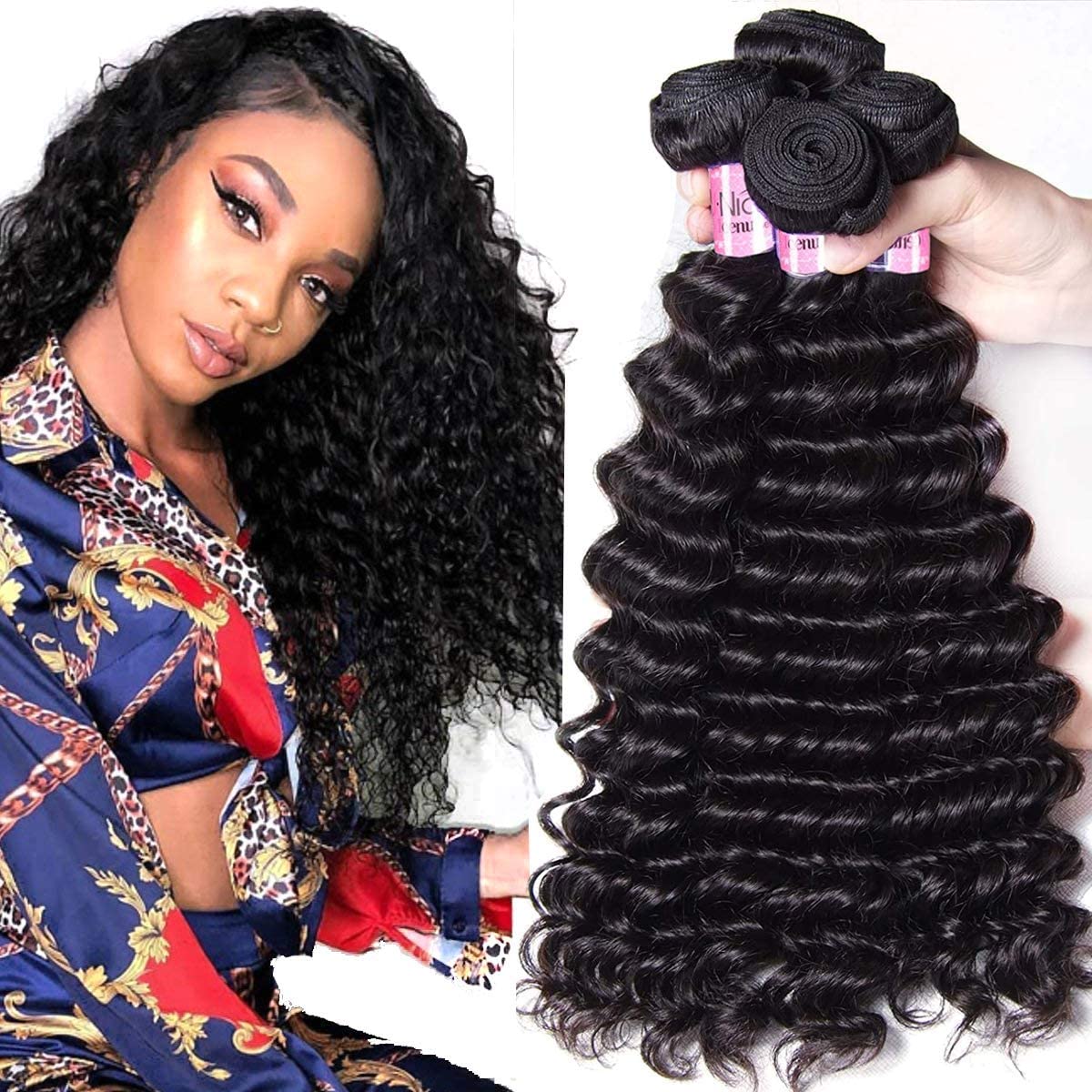 UNice Brazilian Curly Human Hair Bundles – Virgin Hair Weft Extensions (100g, Natural Black)