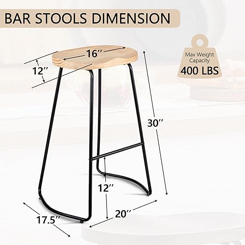 Miniatura 3 de HeuGah Juego de 3 taburetes de bar de 30 pulgadas, taburete de madera con altura de mostrador asiento tipo silla de montar taburetes de bar sin