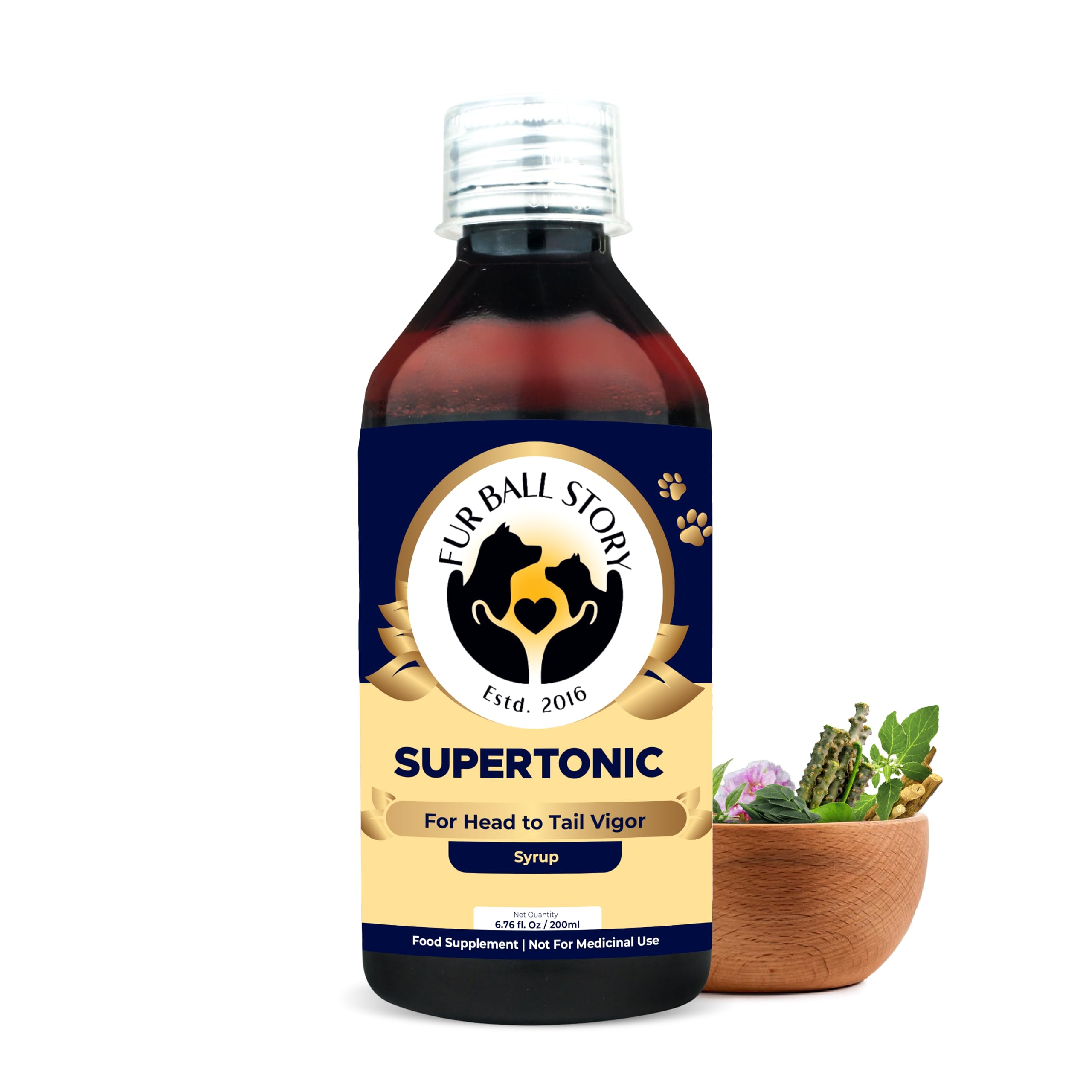 Fur Ball Story Supertonic Multivitamin Syrup for Dogs & Cats 200 ml | Anti Ageing | Boosts Immunity, Energy, Liver, Kidney Health | Vet Trusted |10+ Superfoods Like Moringa, Ashwagandha | Daily Use