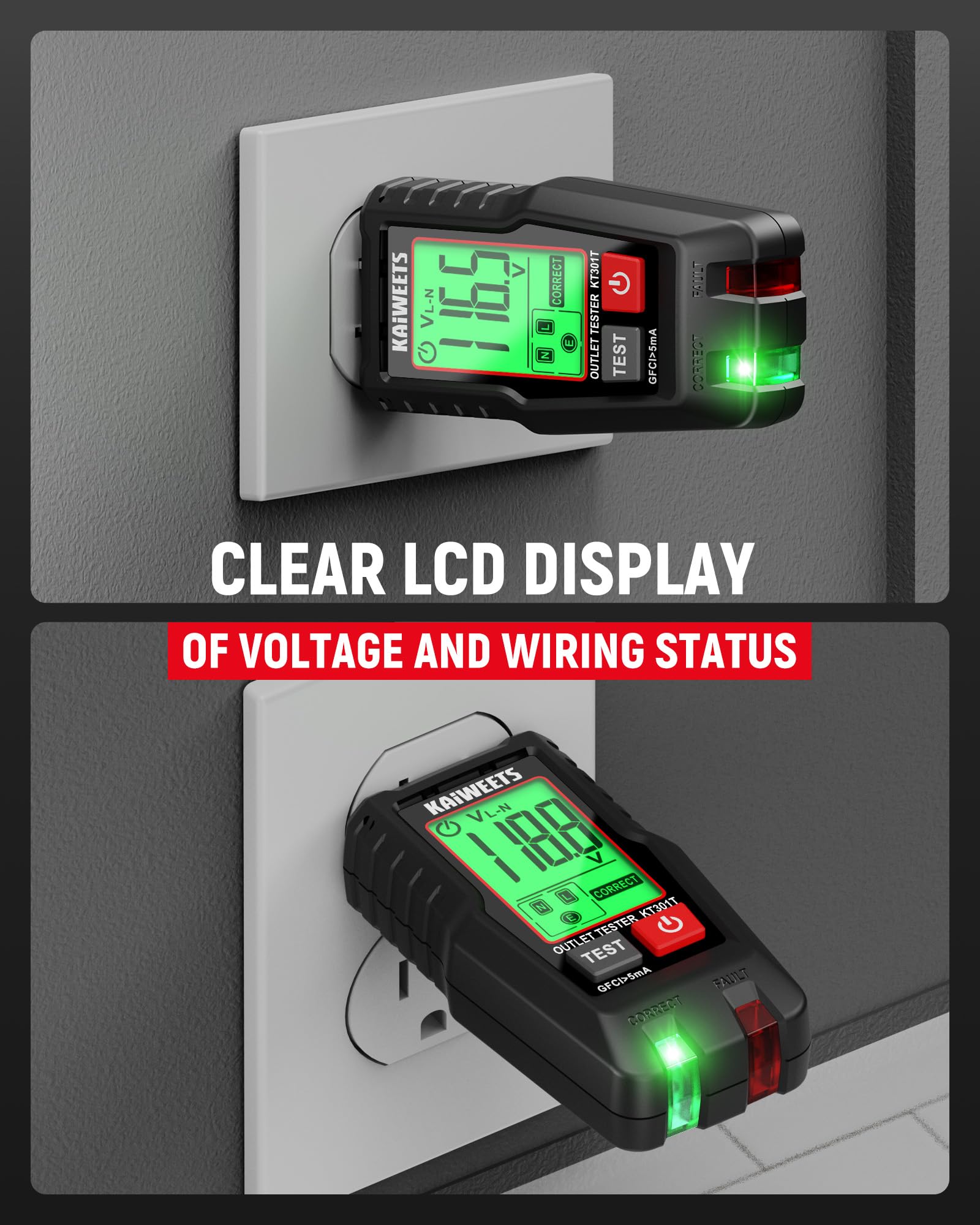 KAIWEETS GFCI Outlet Tester - Safety & Fault Detection -7