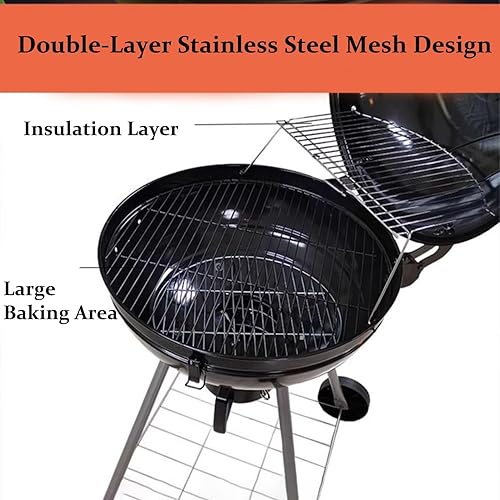 Miniatura 3 de Parrilla de carbón portátil de 22.5 pulgadas con ruedas, parrilla negra para barbacoa al aire libre - Ahumador de parrilla 2 en 1 con tapa esmaltada