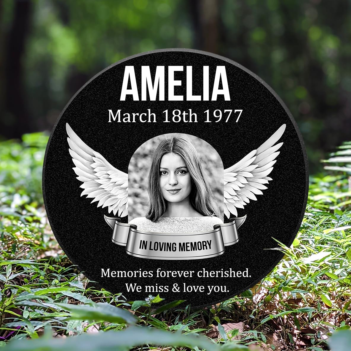 ADFSTONE Grave Stones for Cemetery for Humans- Personalized Head Stone for Graves, Photo Grave Markers, Engraved Cemetary Headstones, Picture Memorial Plaque, Marble Tombstone with Stand