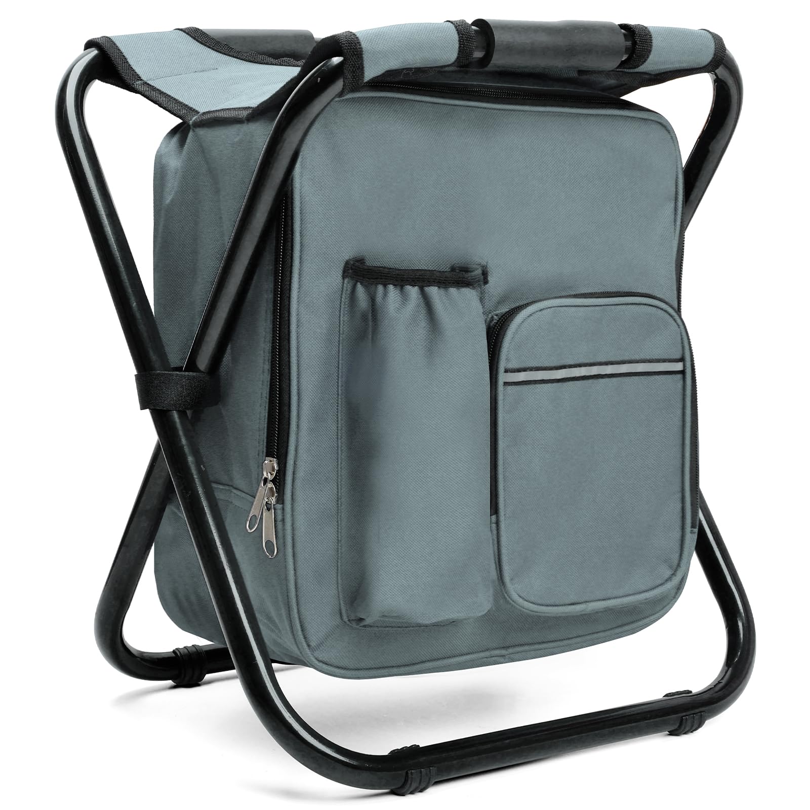 Outplea Large Folding Camping Stool with 15L Cooler Backpack, Fishing Backpack with Seat, Gray