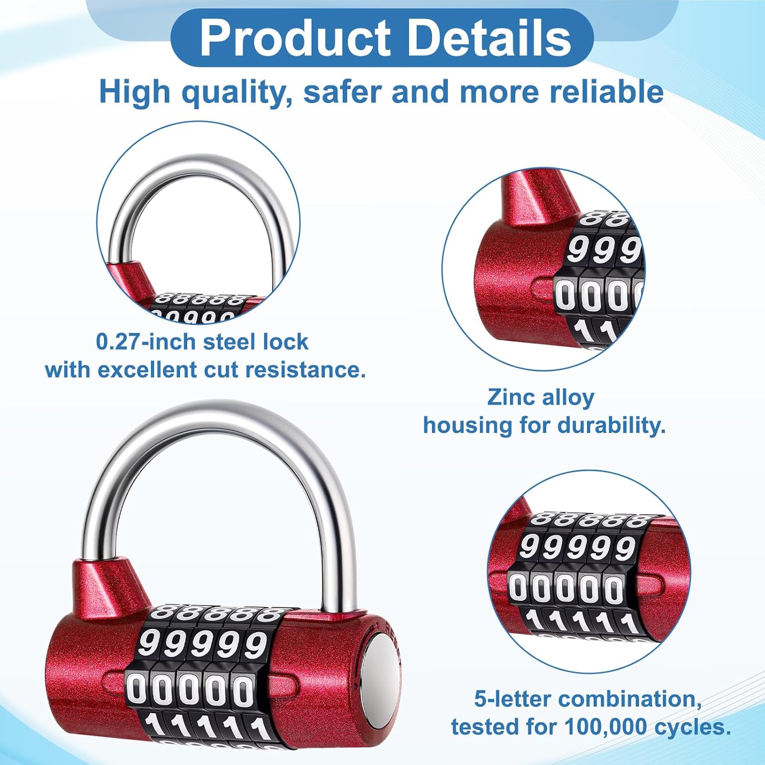 4 Pcs 5 Digit Combination Lock, Keyless Resettable Metal Lock, 5-Digit Horizontal Combination Padlock, Password Locks for Gym Locker, Sports Locker, Fence, Toolbox, Gate, Case, Hasp Storage