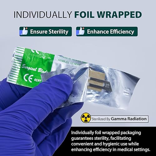 Miniatura 4 de 100 cuchillas quirúrgicas estériles de acero inoxidable de grado dental #15  Hoja quirúrgica Dermablade de acero inoxidable envuelta individualmente