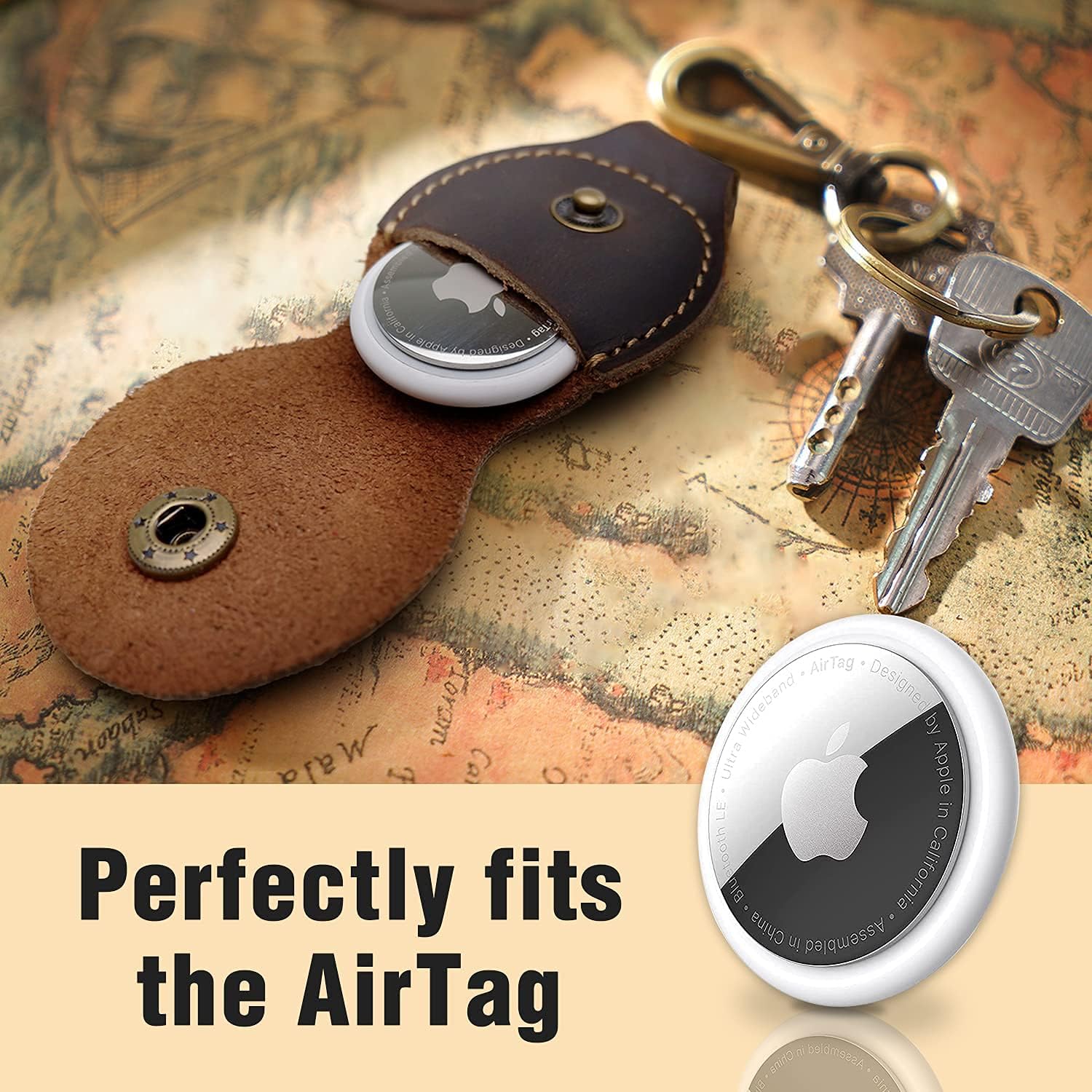 leather case for airtag with keychain handmade genuine leather airtags case retro style protective holder for airtag easy attach to keys pets back