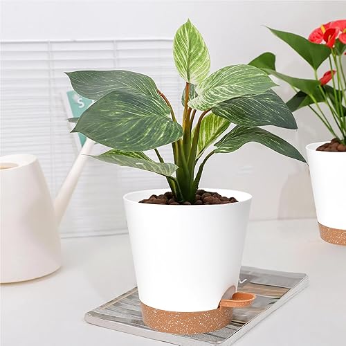 Miniatura 52 de Macetas de interior de 7/6.5/6/5.5/5 pulgadas con riego automático para plantas de interior con orificio de drenaje, macetas de plástico para Verde