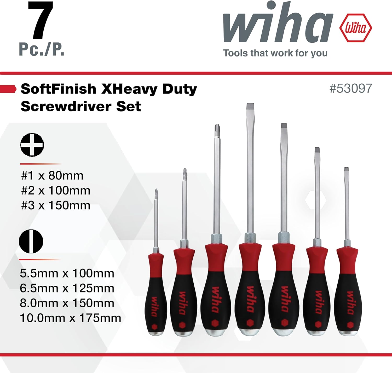 Wiha 53097 Screwdriver Set, Slotted and Phillips, Extra Heavy Duty, 7 Piece - Image 6
