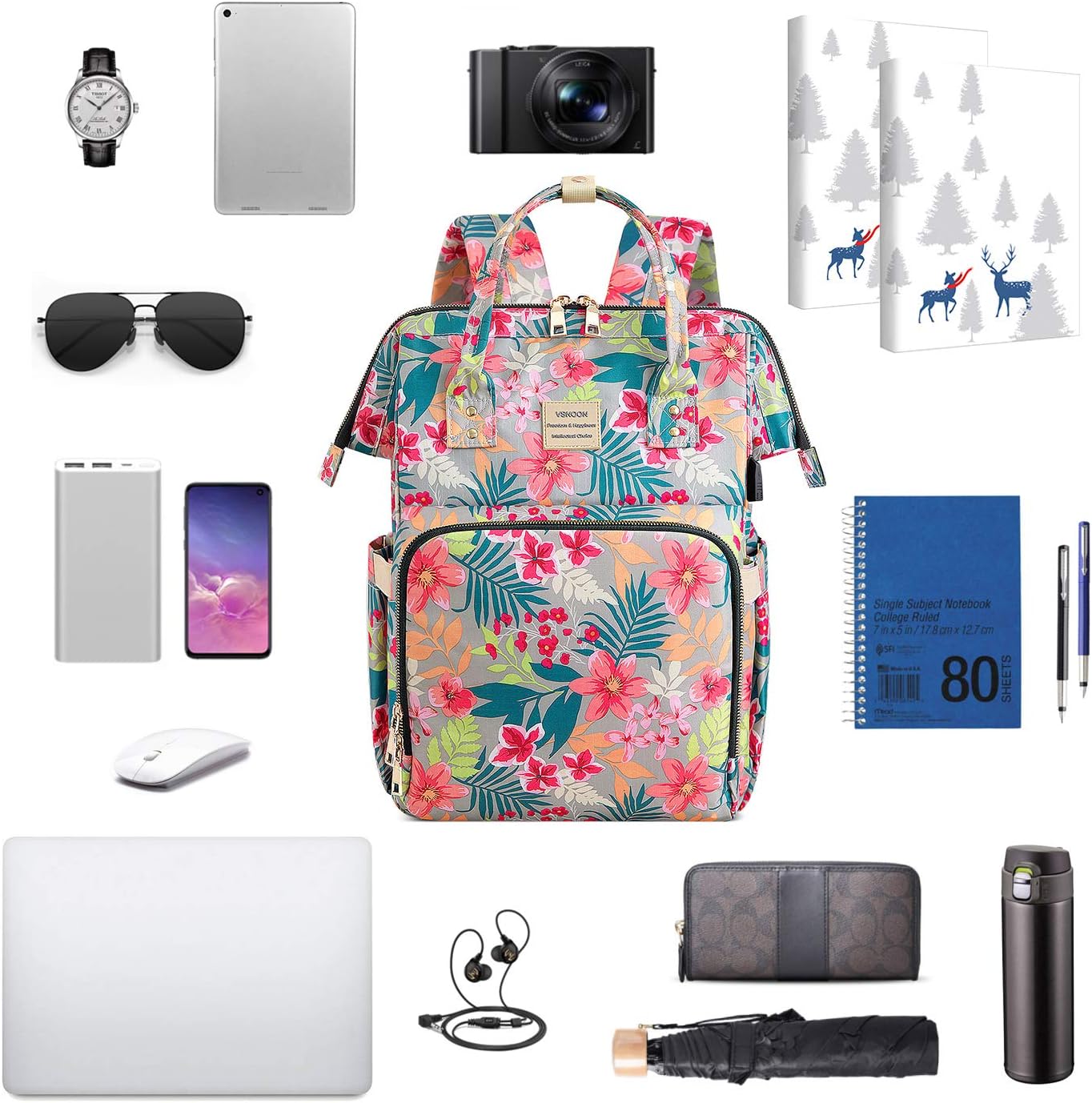 Super Deal Product College School Backapck, Stylish Laptop Backapck Computer Bag for Women Girls, Water Repellent Doctor Teacher Laptop Bag Casual Daypack Fit 15.6 inch Laptop Notebook Flower5