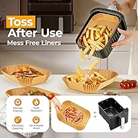 Vista 2 de Vailnd - Forros para freidora de aire desechables para cestas dobles, 200 piezas de papel pergamino rectangular para Ninja DZ201 DZ401, freidora