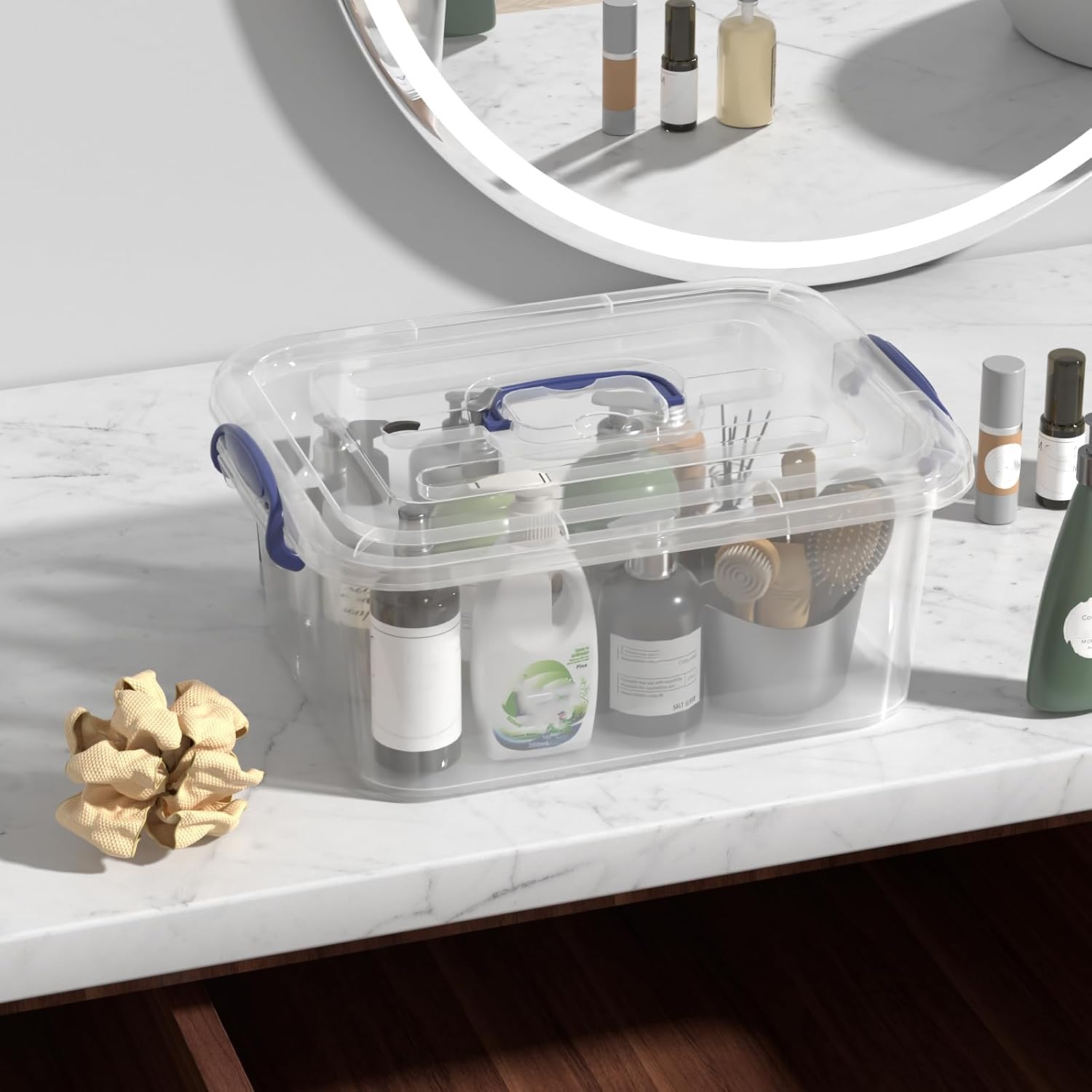 8 Quart Plastic Latching Boxes with Handles, Clear Storage Tote with Lids, 2 Packs