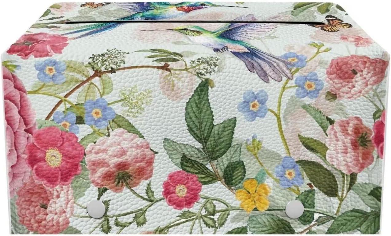 Wildflower Rectangle Tissue Box Cover Modern PU Leather Rectangular Tissue Box Tissue Box Holder Waterproof Tissue Cover Decorative Tissue Box Organizer for Bathroom