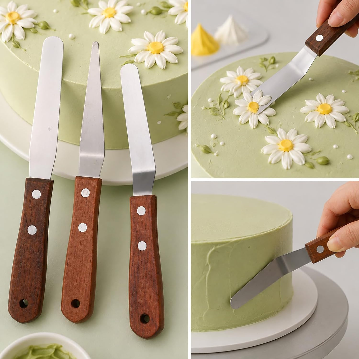Straight Icing Spatula, 3-Pack Stainless Frosting Cake Spatula Set 4”Metal Decorating Spatulas