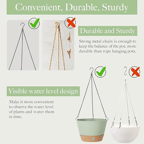 Miniatura 4 de Kubvici Macetas colgantes para plantas de interior plantas de exterior paquete de 2 cestas de plástico colgantes con agujeros de drenaje de coco