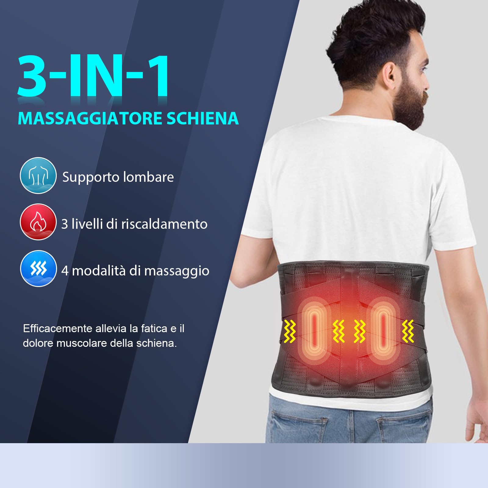 HONGJING Fascia massaggiante riscaldata per alleviare il dolore lombare, cintura massaggiante senza fili con vibrazione alla schiena, con 3 modalità di riscaldamento e 4 modalità di massaggio per