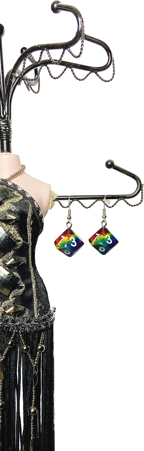 Rainbow Pride Translucent Dice Earrings - d20, d12, d10, d8, d6, d4, d00