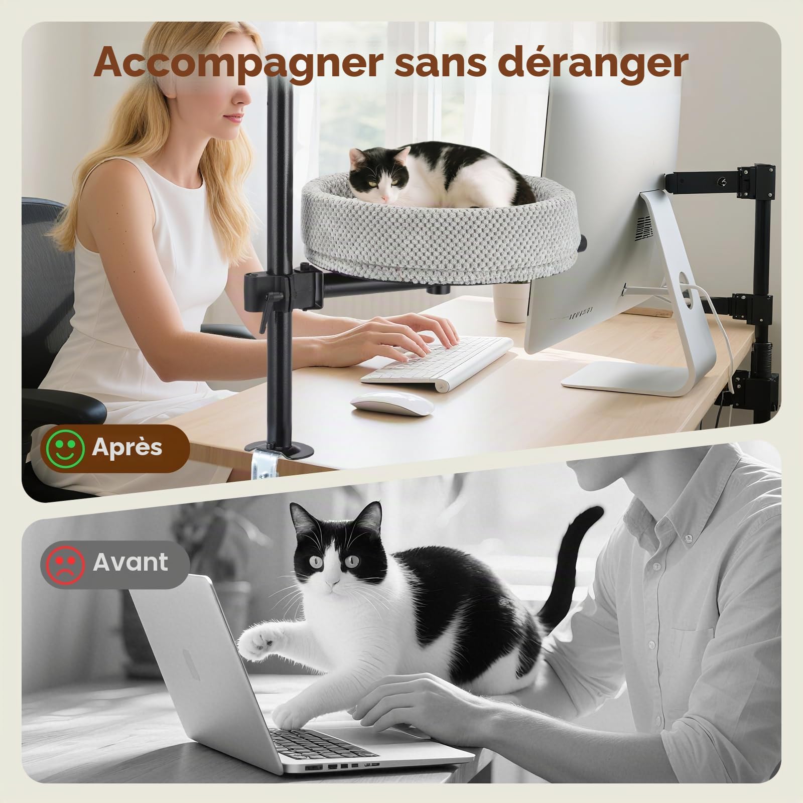 Lit pour Chat pour Bureau – Rotatif à 360°, Anti-pincement et Peu encombrant, Motif Ananas (XL, Gris foncé)