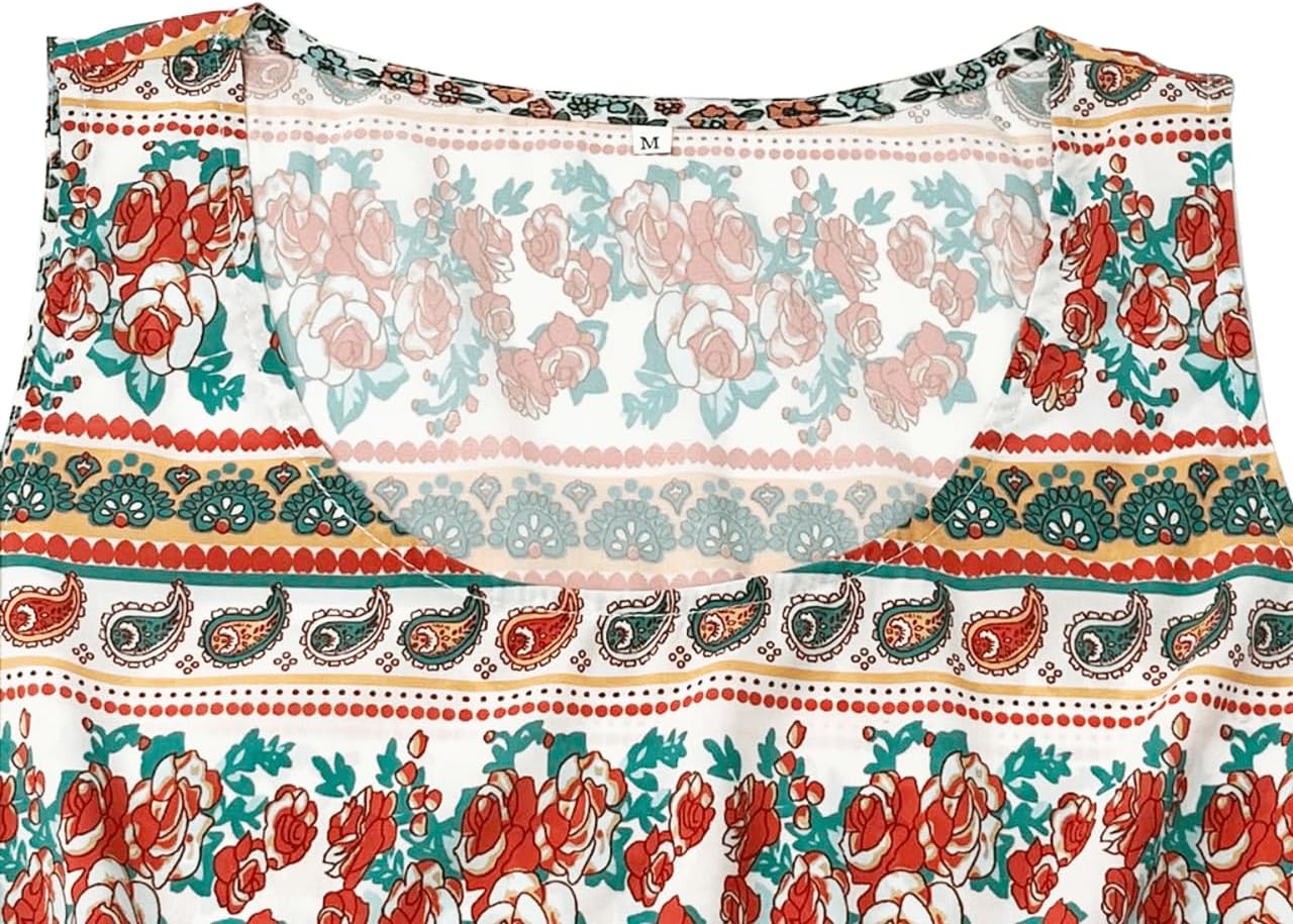 Tank Dresses for Women 2026 Summer Boho Floral Crew Neck Sleeveless Long Sundress Loose Casual Beach Dress with Pocket - Image 5