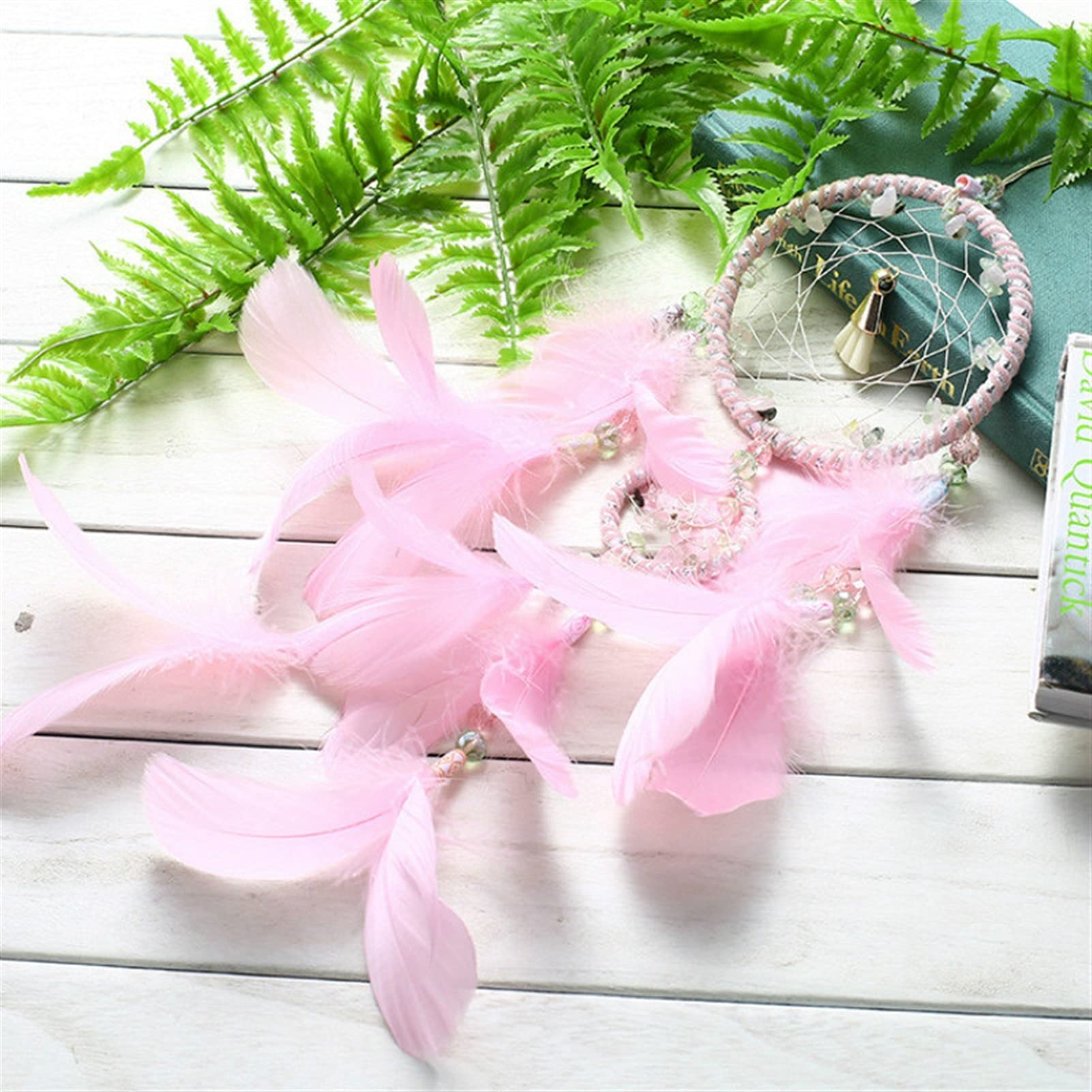 Wandbehang Traumfänger Rosa und Mint Boho Dreamcatcher Home Decor Geschenk Federn Kindergarten (Color : Pink)