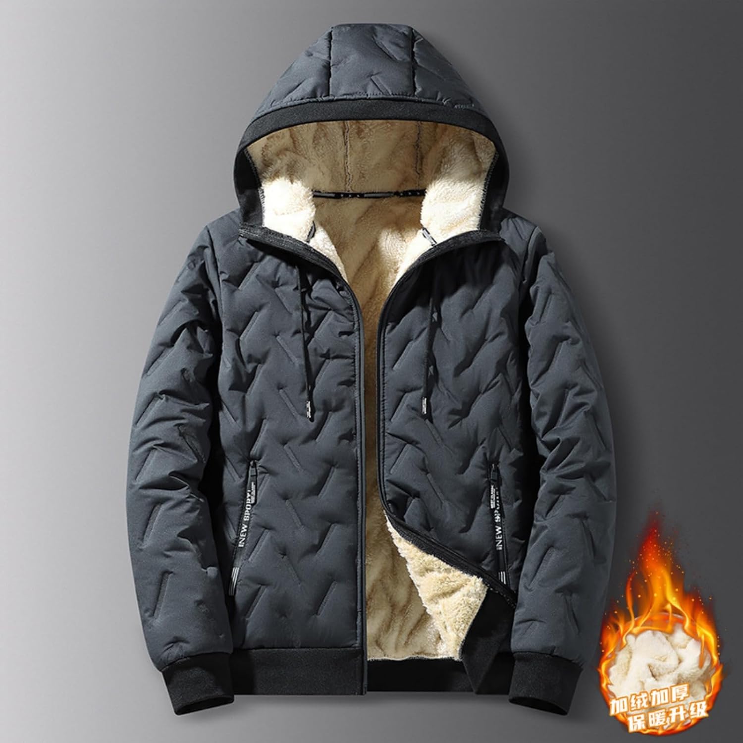 Men's Winter Warm Puffer Jacket Sherpa Fleece Lined Down Coat Hooded Lightweight Quilted Jackets Fashion, M-3XL